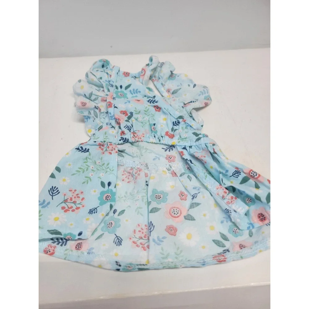 Dog or cat Blue Floral Dress Ruffle Sleeves‎ Skirt Pet apparel Small